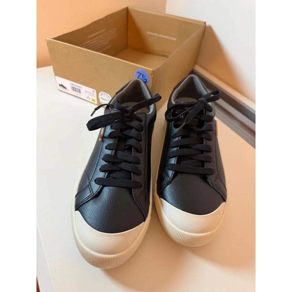 Dr. Scholls Time Off Sneaker Womens 7.5 Black Platform Lace Up Walking Shoe